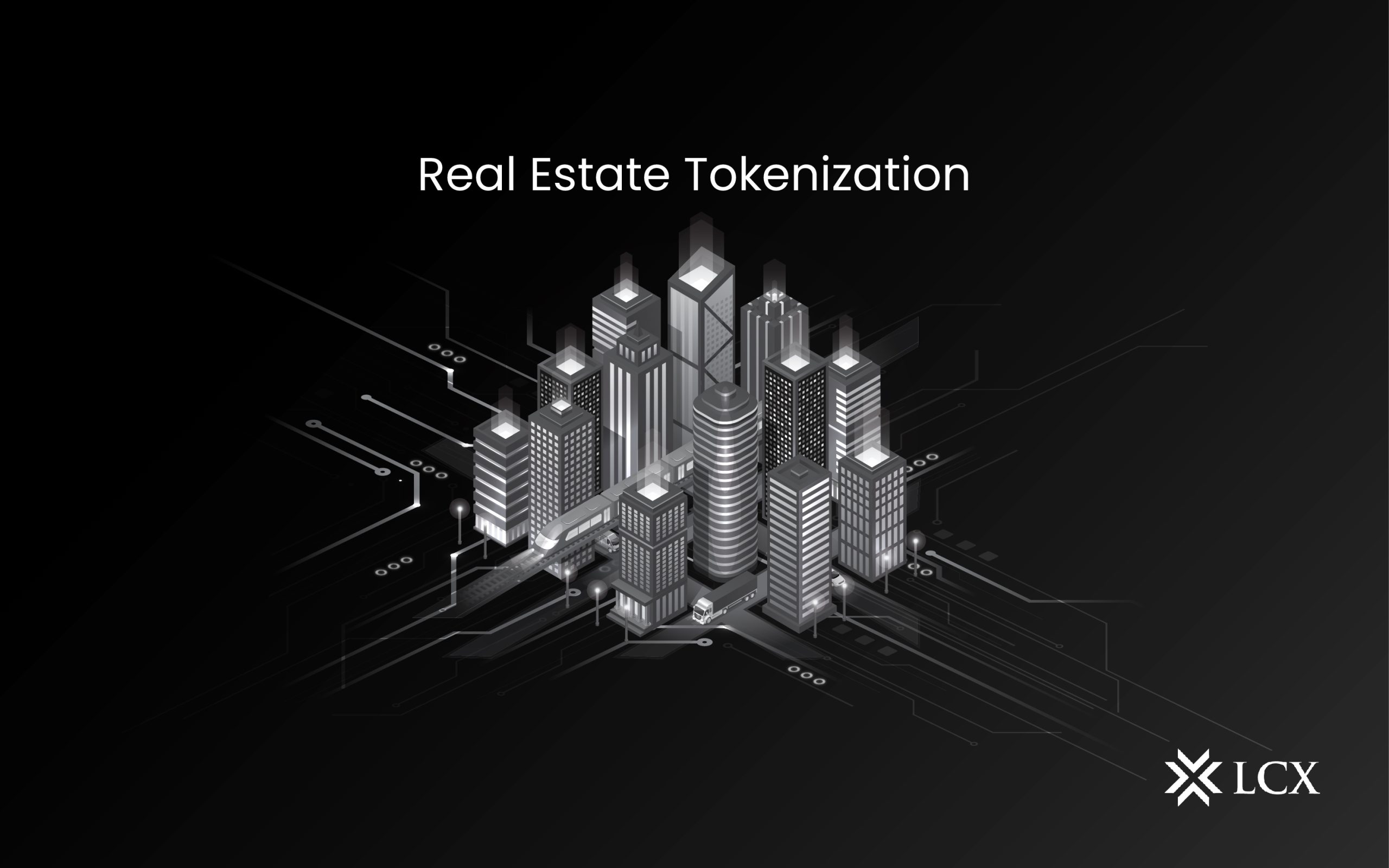Digital tokens representing global real estate assets on blockchain, symbolizing fractional property ownership and global investment access