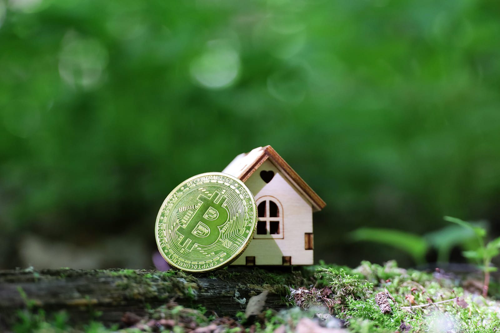 Modern Airbnb vacation rental property with glowing blockchain tokens illustrating fractional ownership in tokenized real estate investments 2025