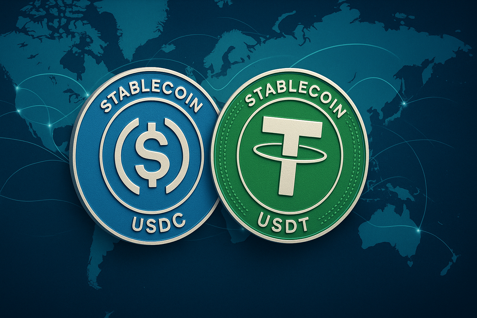 USDT and USDC stablecoin logos