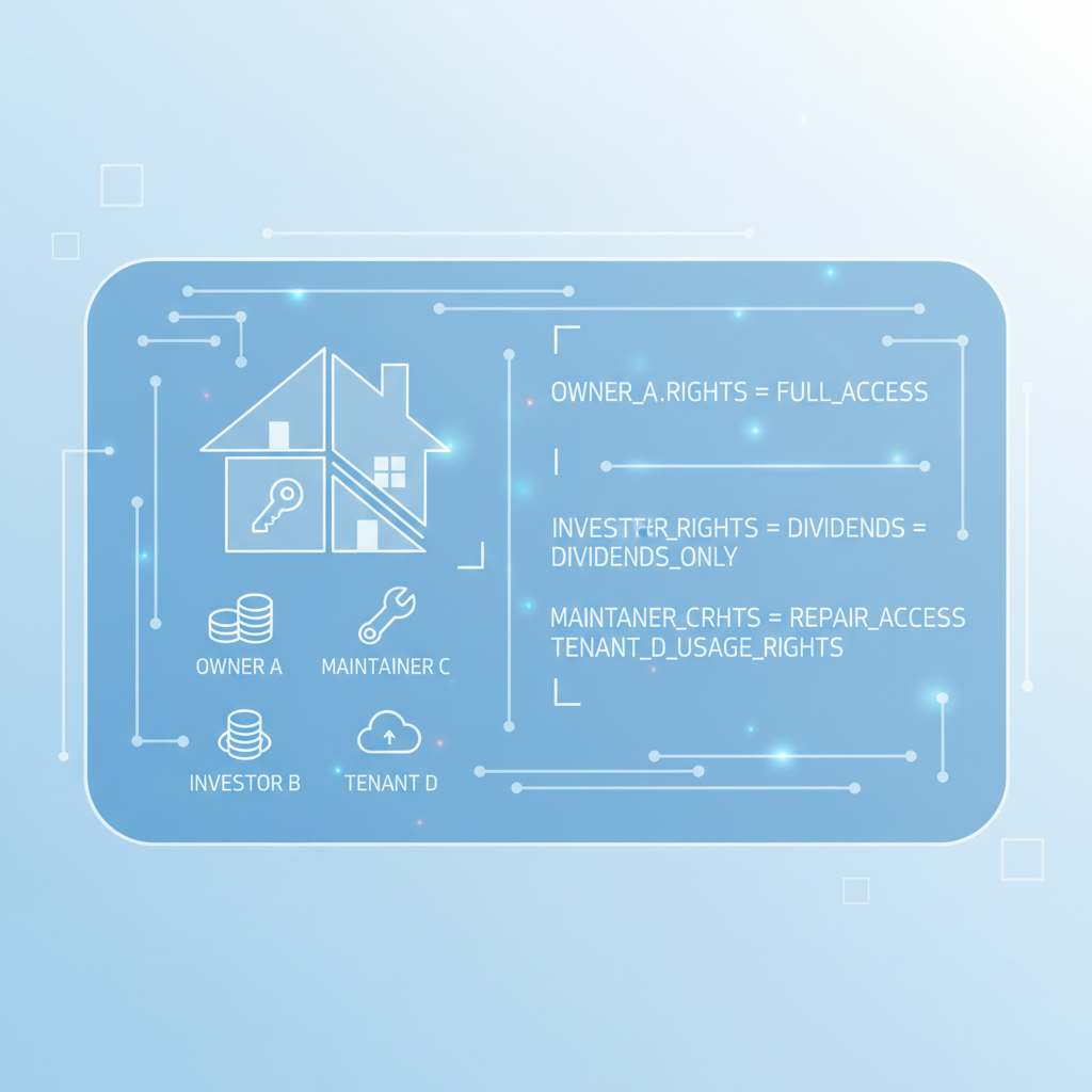 smart contract code defining rights over fractional property shares, holographic display