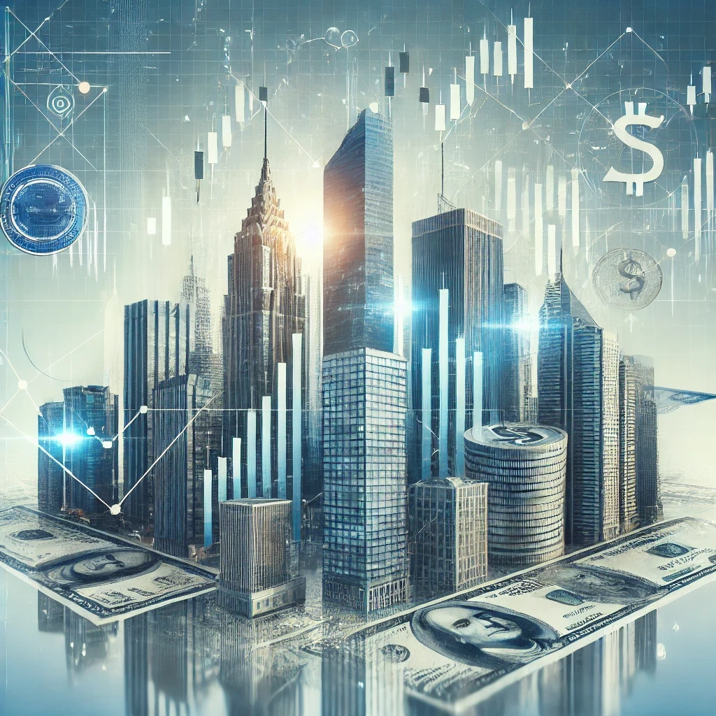 Modern city skyline with digital blockchain overlays representing global real estate tokenization and increased liquidity for investors.